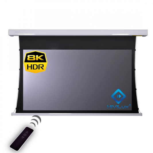 HiViLux® UST Tension-Motorleinwand mit Kontrasttuch (CLR) – Weißes Gehäuse – HiViPrism Cinema HDR für Laser-TV