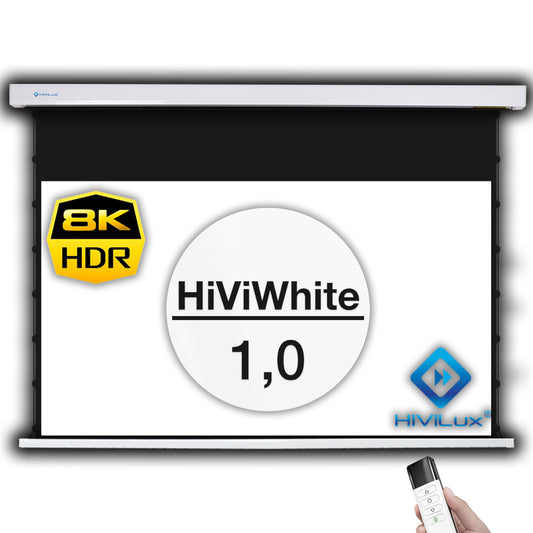 HiViLux® white Tension Motorized Projection Screen – HiViWhite Cinema 1,0 – Black/White Housing