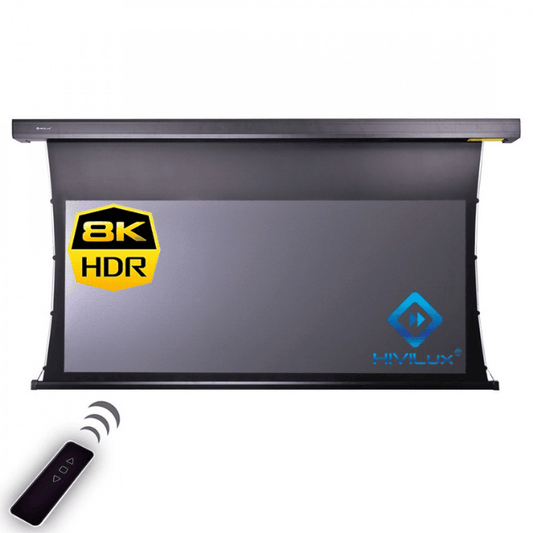 HiViLux® UST Tension-Motorleinwand mit Kontrasttuch (CLR) – Schwarzes Gehäuse – HiViPrism Cinema HDR für Laser-TV
